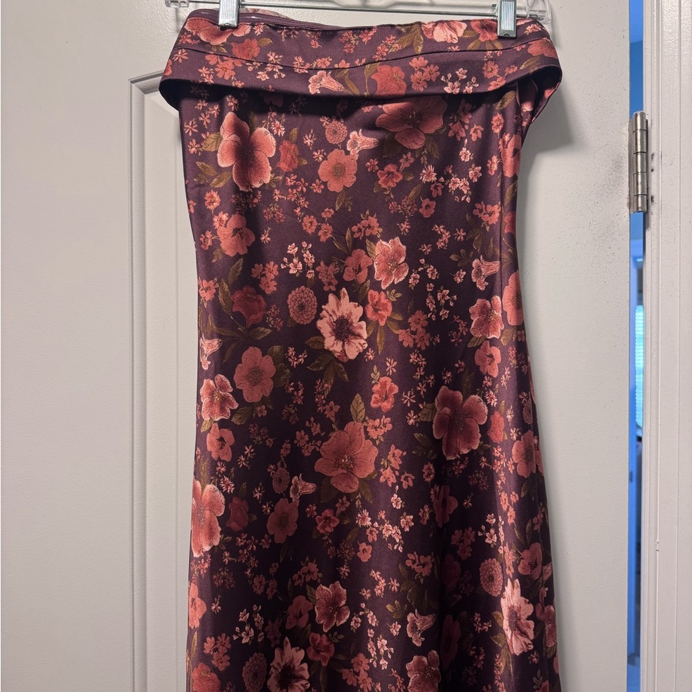 Floral Satin Skirt - Pink and Purple